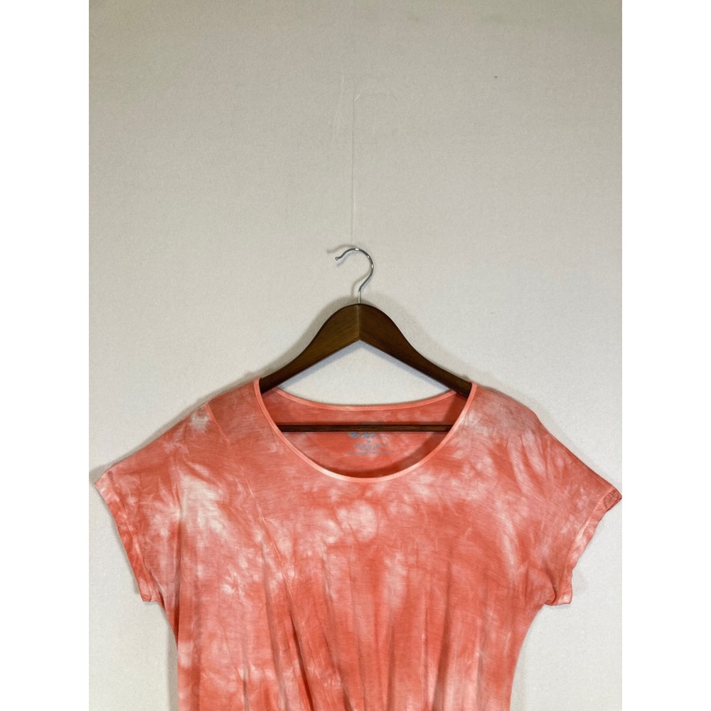 Boho Sahalie Womens Medium Coral Tie Dye Side Knot Front Twist Dolman Tee Shirt - Picture 6 of 9